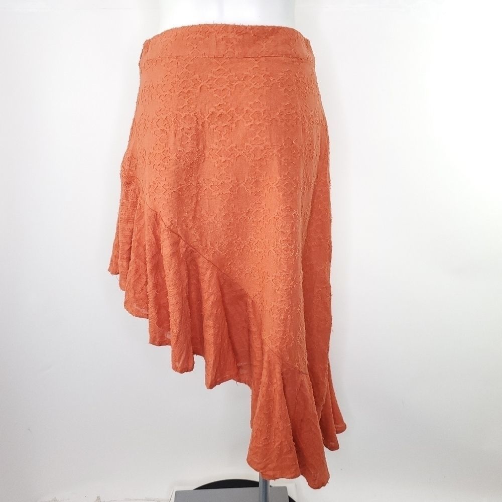 Free People Serena Asymmetrical Ruffle Midi Skirt 100% Cotton Orange sz 8 NEW - Picture 7 of 10